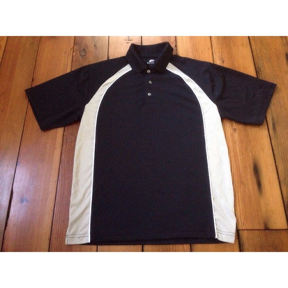 Top Flite Black Beige Stripe Mens Polo Golf Quick Dry Polyester Shirt S 40"
